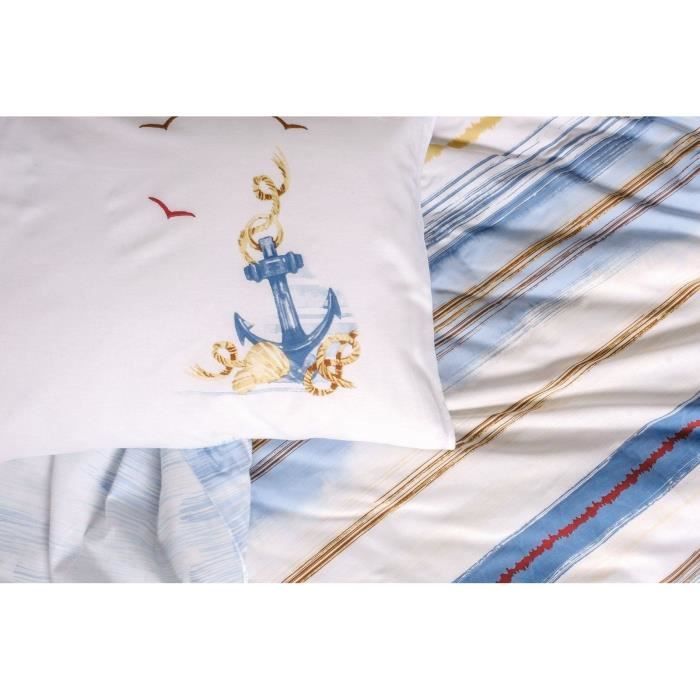 Image secondaire de Parure de lit - 1 housse de couette 220 x 240 cm + 2 taies d'oreiller 60 x 60 cm - 100% coton renforcé - Bleu