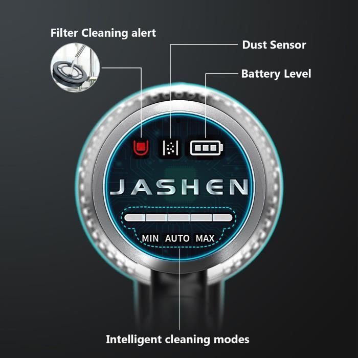 JASHEN V18 Aspirateur Puissant sans Fil Intelligent - Puissance Ajustée Auto - Écran Numérique LED Intelligent - Multifonction