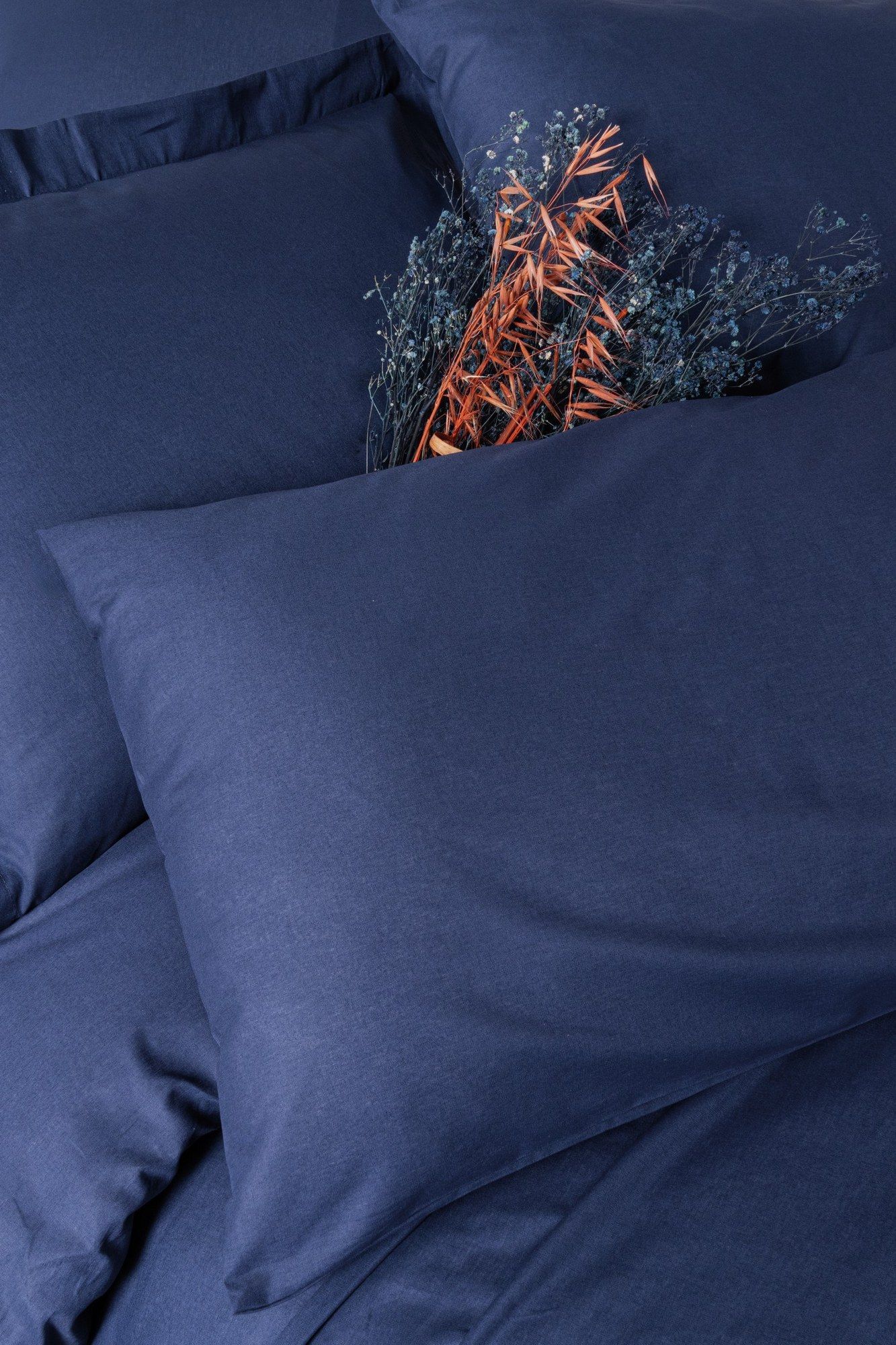 Image secondaire de Parure de lit en coton renforcé - Housse de couette 140x200cm et taie 60x60cm - Bleu foncé