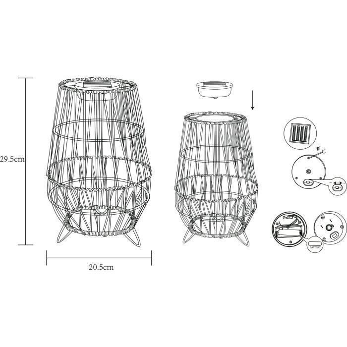 Lampe solaire décorative ampoule a filament blanc chaud H30cm - GALIX