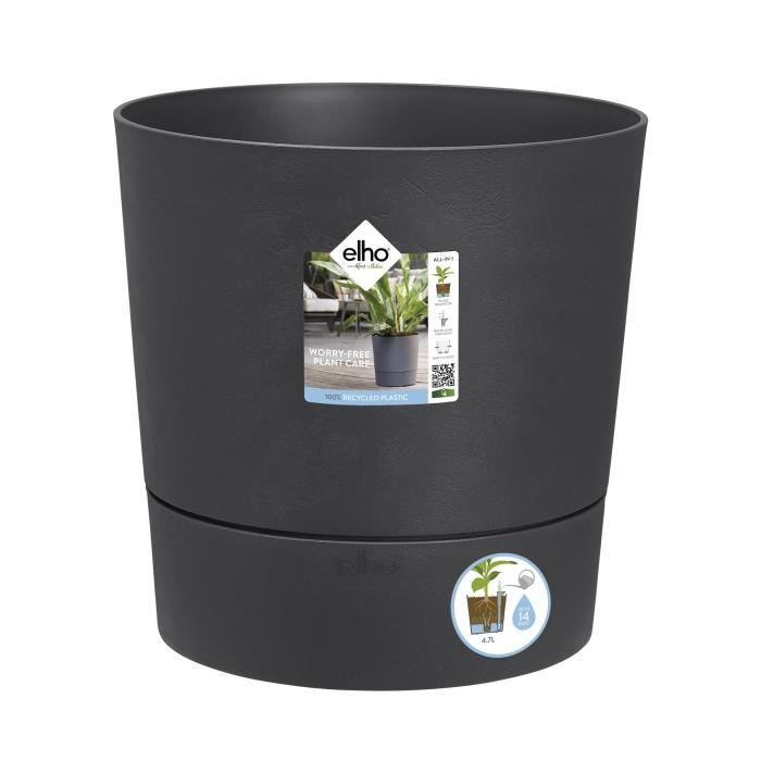 ELHO - Vaso da fiori - Greensense Aqua Care Round 35 - Grigio antracite - Interno/esterno - Ø 34,5 x H 34,1 cm