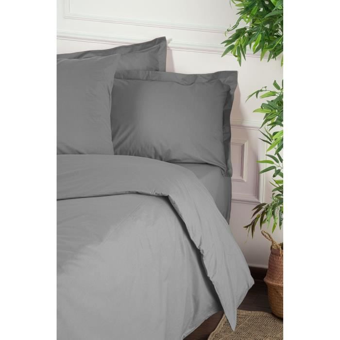 Image secondaire de Parure de lit - 1 housse de couette 220 x 240 cm + 2 taies d'oreiller 60 x 60 cm - 100% coton renforcé - Gris