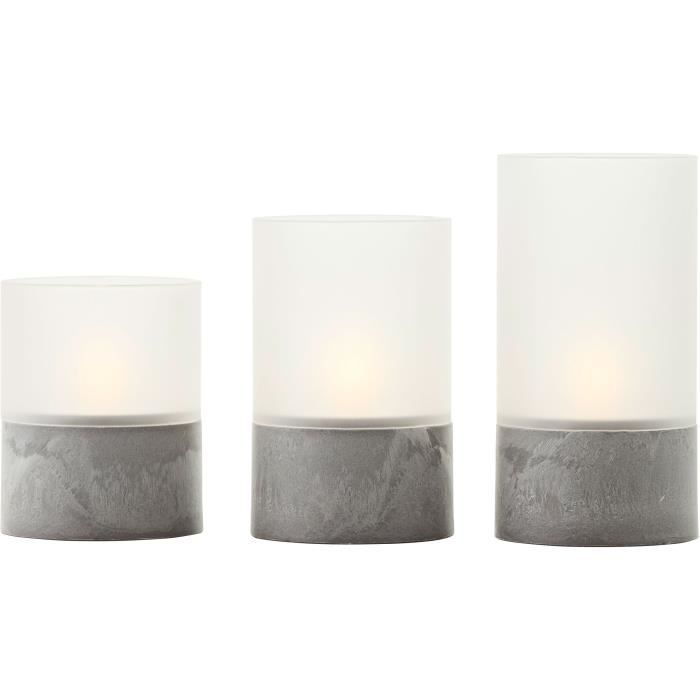 Lotto 3 lampade da tavolo a LED BRILLIANT CANDLE - 2500K - Plastica e vetro - Grigio e bianco opaco