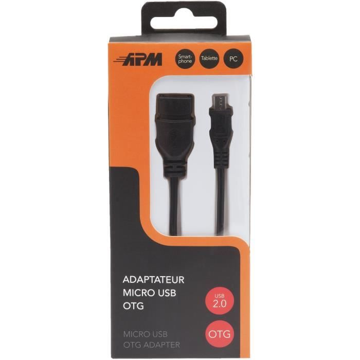 APM Adaptateur OTG USB 2.0 Micro USB/USB-A - Mâle/Femelle - Noir