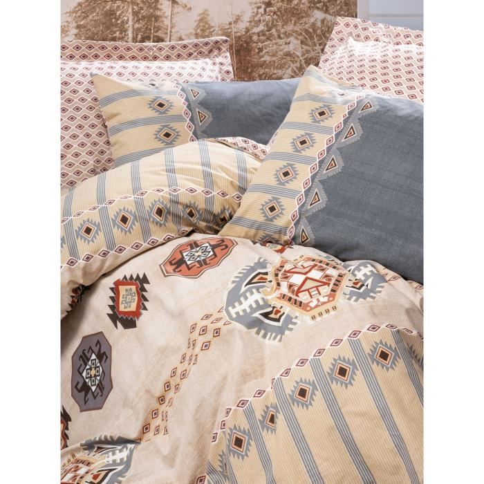 Image secondaire de Parure de lit - 1 housse de couette 220 x 240 cm + 2 taies d'oreiller 60 x 60 cm - 100% coton renforcé - Beige