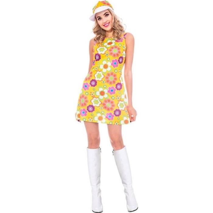 Costume adultes 60's robe Flower Power taille M