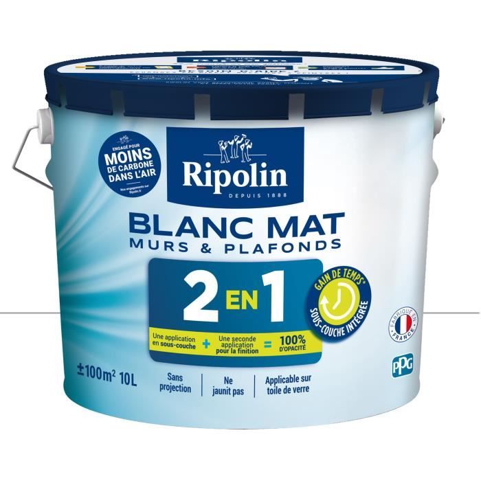 RIPOLIN White paint for walls and ceilings with integrated undercoat - Matt white - 10 L