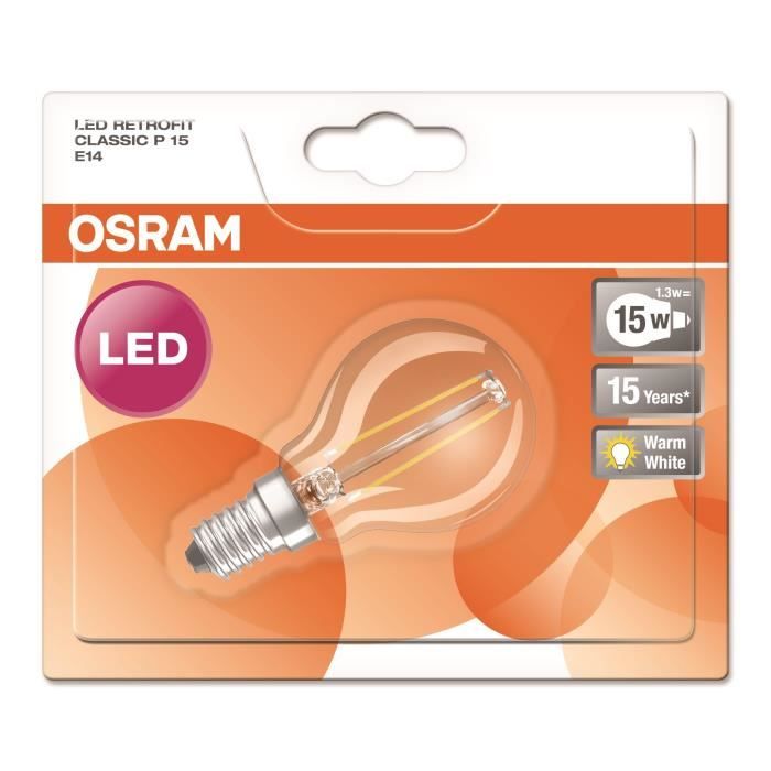 OSRAM Ampoule LED E14 sphérique claire 1,2 W équivalent a 15 W blanc chaud