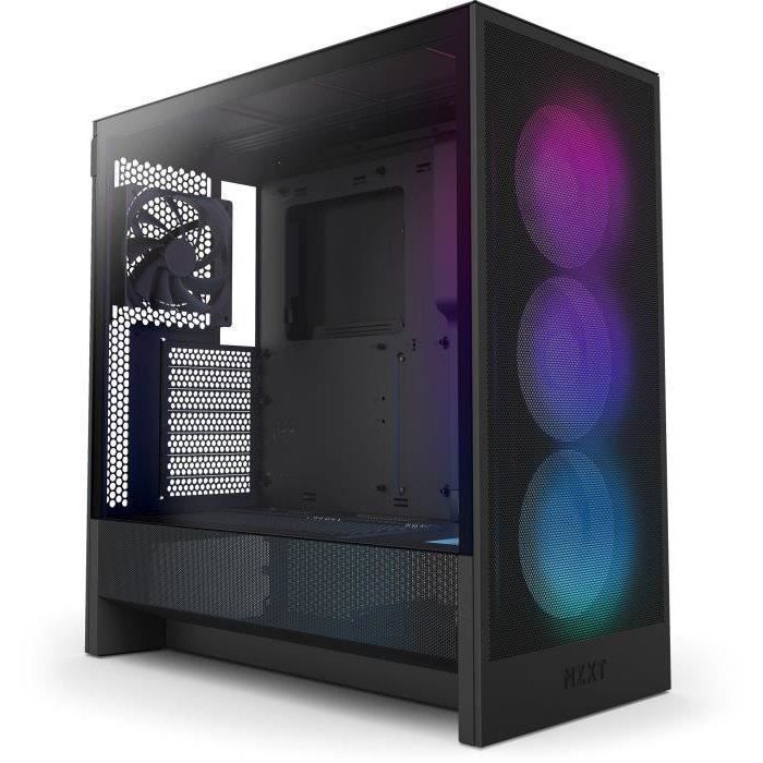 Boîtier PC NZXT H5 Flow RGB - Moyen Tour Compact avec Ventilateurs Inclus - Noir