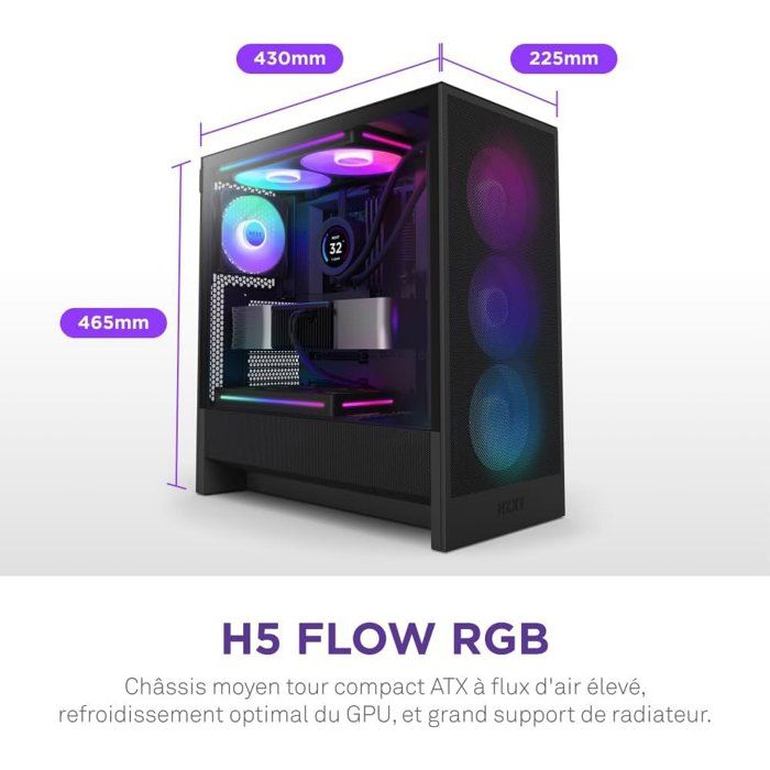 Image secondaire de Boîtier PC NZXT H5 Flow RGB - Moyen Tour Compact avec Ventilateurs Inclus - Noir