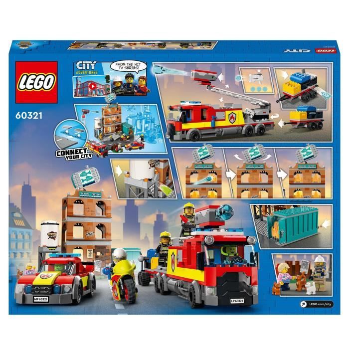 LEGO 60321 City Fire La Brigade des Pompiers, Jouet de Camion, Moto et Remorque, avec Figurine de Chien, Garçons et Filles Des 7 Ans