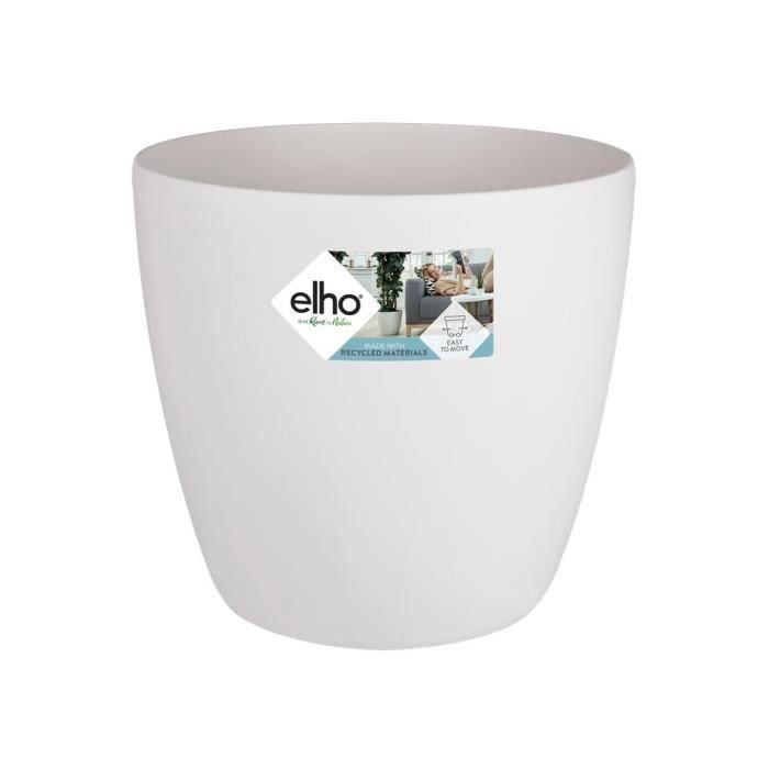 Vaso da fiori rotondo ELHO Bruxelles Wheels 47 - Bianco - Ø 47 x H 44 cm - interno - 100% riciclato