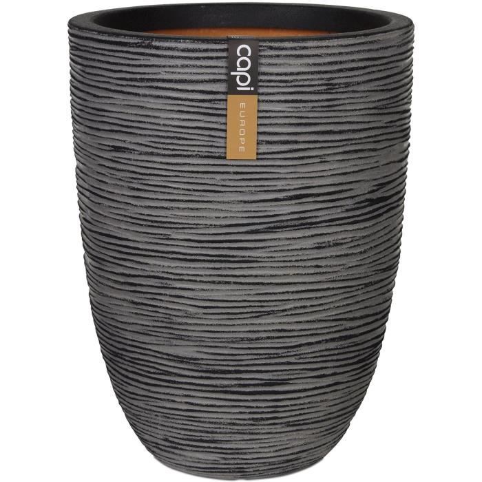 Capi Flowerpot Nature Rib elegant low 46 x 58 cm Anthracite KOFZ783