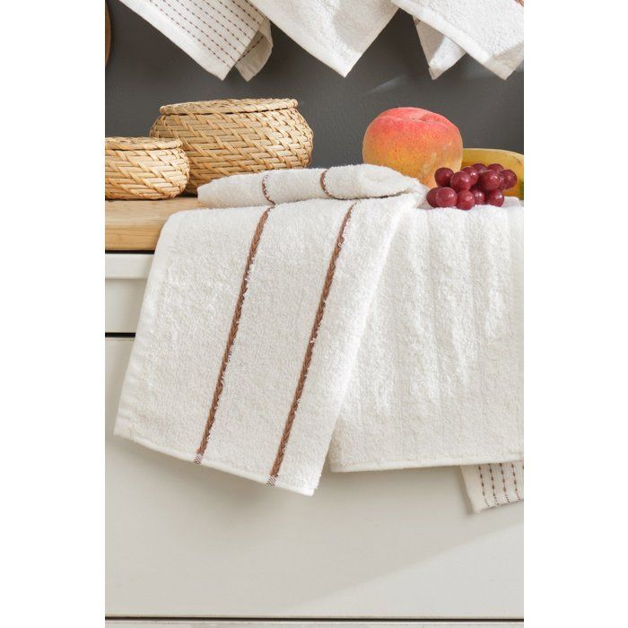 Image secondaire de Ensemble de 6 serviettes de bain en coton crème - 30 x 50 cm