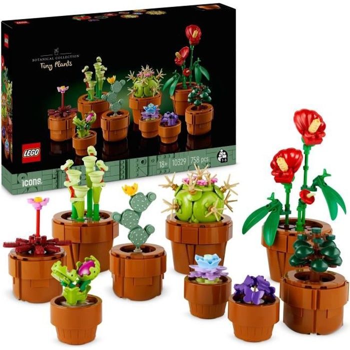 LEGO Icons 10329 Piante in miniatura, Collezione botanica 9 Piante artificiali con fiori, Decorazioni per la casa