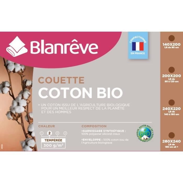 BLANREVE Couette tempérée Coton BIO - 300g/m² - 220x240cm