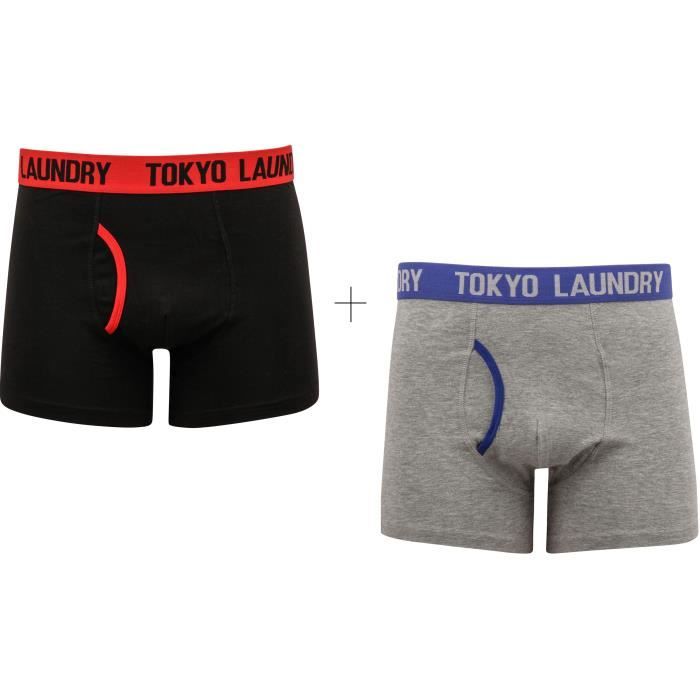 TOKYO LAUNDRY Lot de 2 Boxers Noir/Rouge + Gris/Bleu Surf Homme