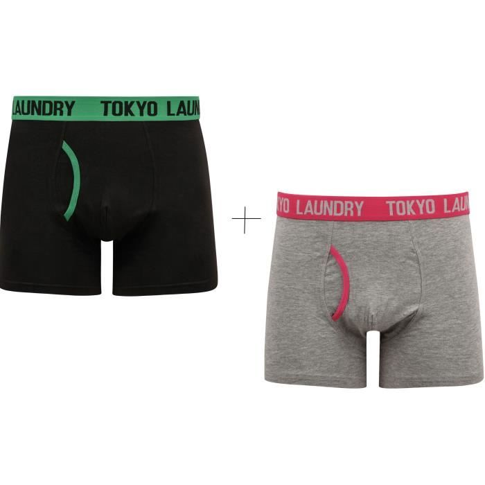 TOKYO LAUNDRY Lot de 2 Boxers Noir/Vert + Gris/Rose Homme