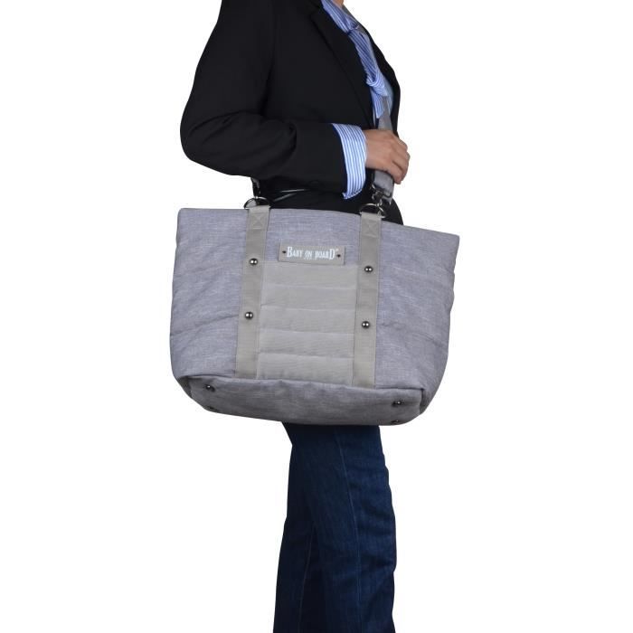 Baby on board -sac a langer - sac citizen stone chiné- format compact - compartiment central avec 4 poches - grand compartiment repa
