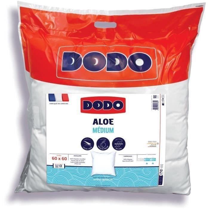Oreiller Aloé Véra DODO 60/60 Enveloppe 100% Polyester enrichi a l'huile essentielle d'aloé véra Garnissage 100% Polyester Fibre Vol