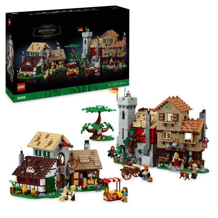 LEGO Icons 10332 Plaza de la Ciudad Medieval - Decoraci�n del hogar para adultos