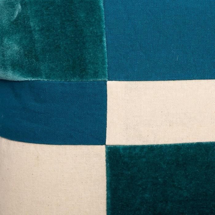 Coussin Patch - Bleu - Velours coton - 40 x 40 cm