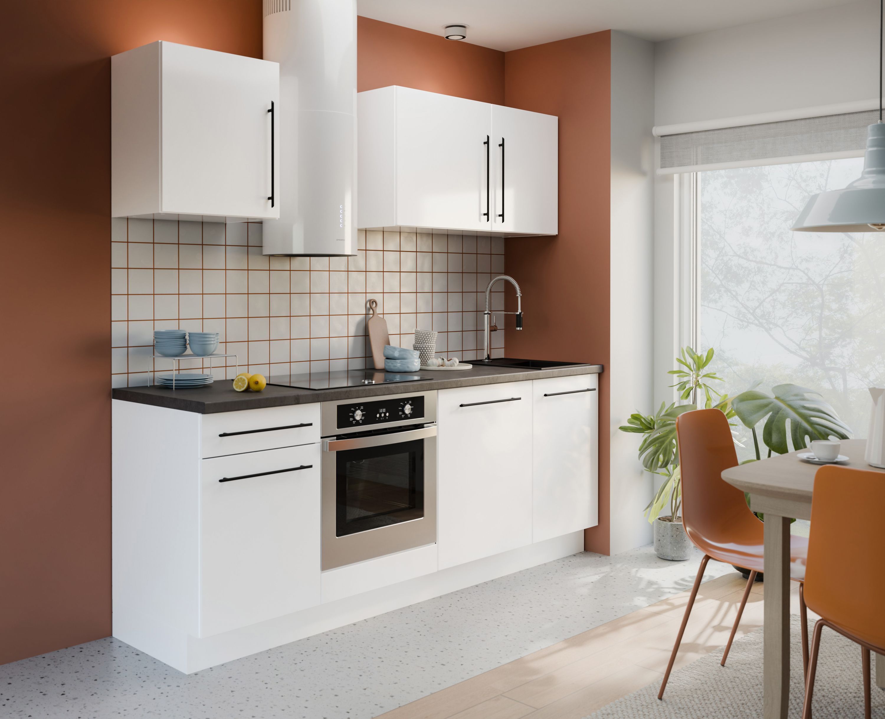 Bloc Cuisine NOVACOOL Blanc Mat et Gris avec Plan de Travail Inclus - 220 cm