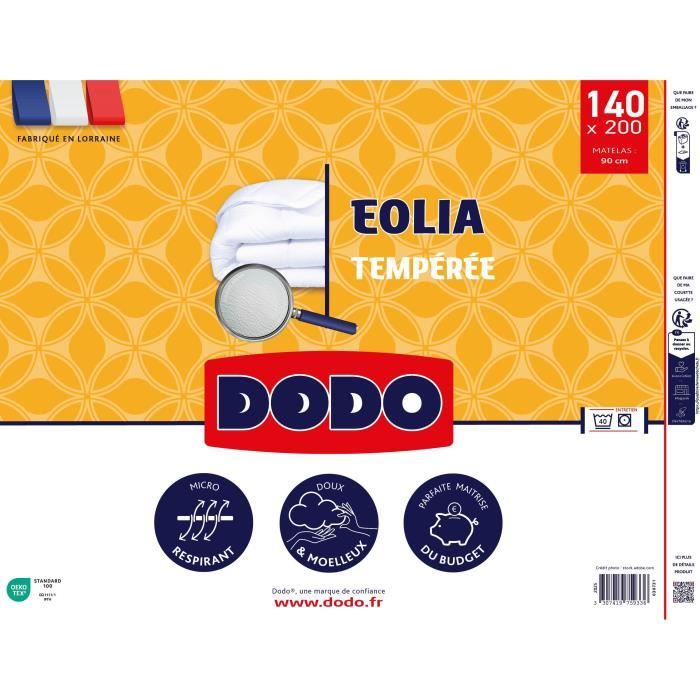 Image secondaire de DODO - Couette tempérée 300 g/m² - EOLIA - 140 x 200 cm - Blanc