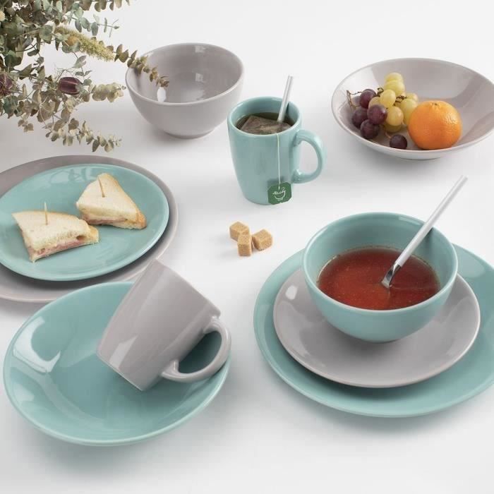 Lot 6 assiettes a dessert en faience 20cm - vert bleu