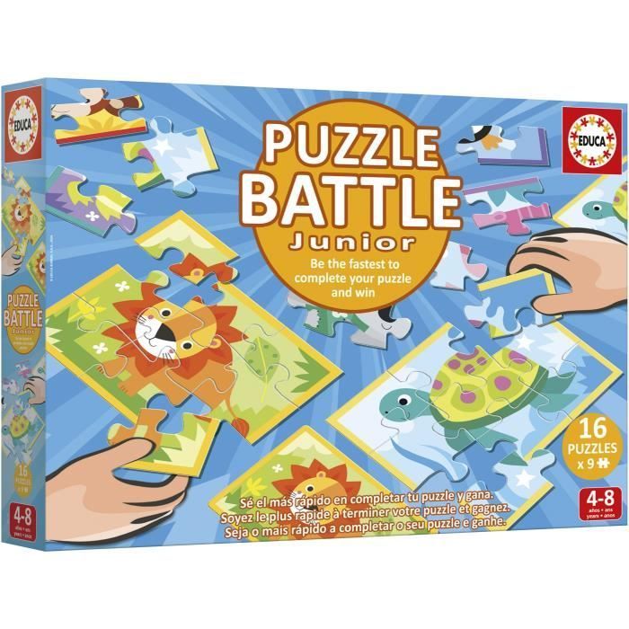 Puzzle - EDUCA - Battle Jr Animals - 16 puzzles - 9 pièces par puzzle - Pour enfants à partir de 4 ans