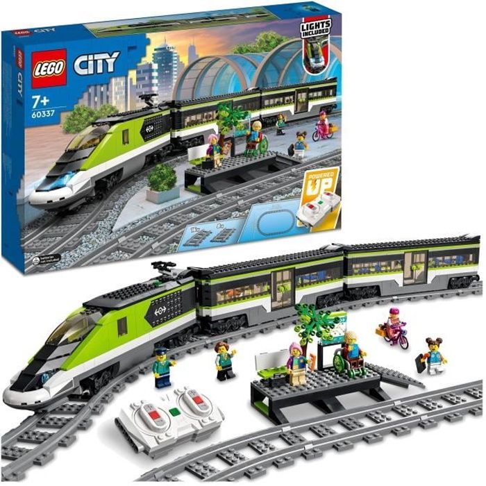 LEGO 60337 City Le Train de Voyageurs Express, Jouet de Train T�l�command�, Plaque de Rails, Phares Fonctionnels, Enfants 7 Ans