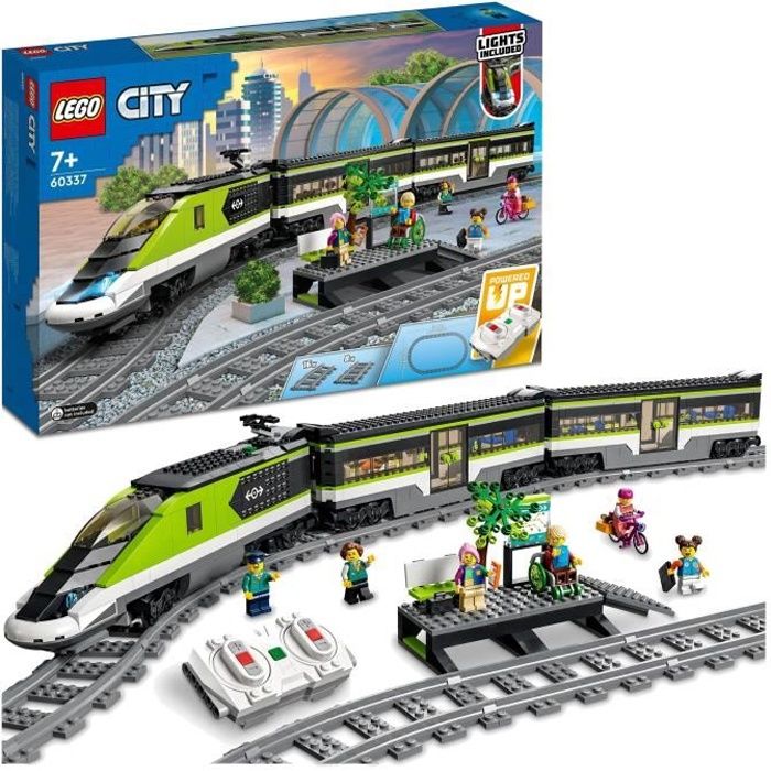 LEGO 60337 City Express Passenger Train, Remote Control Locomotive Toy with Headlights, Tracks, Food Car, Ages 7 and up