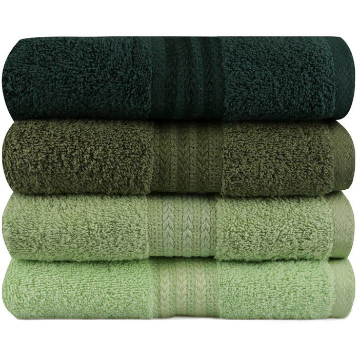 Image secondaire de Ensemble de 4 serviettes en coton vert - 50 x 90 cm