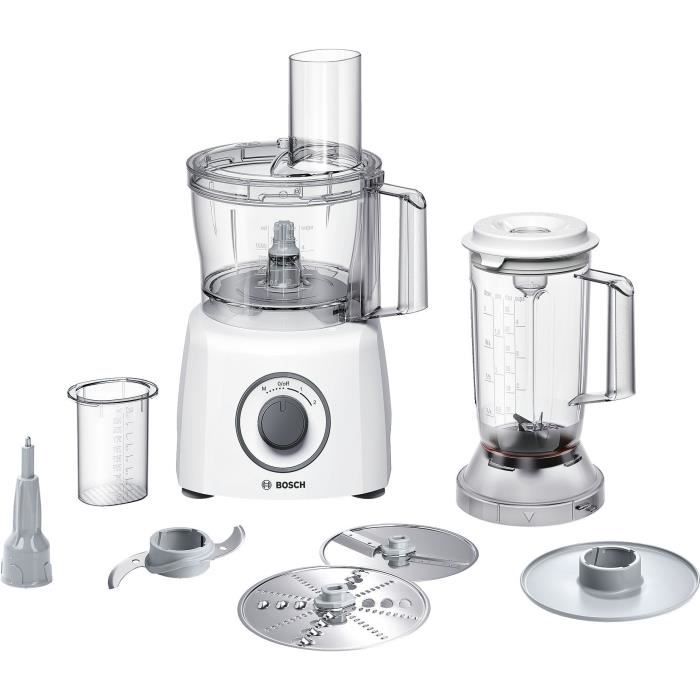 Robot multifonctions BOSCH MultiTalent3 - Blanc - 800 W -  2 vitesses et pulse - Bol m�langeur 2,3 L - Bol mixeur 1 L - 2 disques