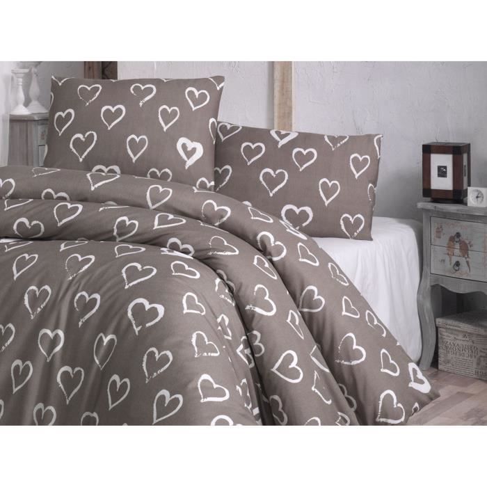 Image secondaire de Parure de lit - 1 housse de couette 220 x 240 cm + 2 taies d'oreiller 60 x 60 cm - 65% coton, 35% polyester - Brun