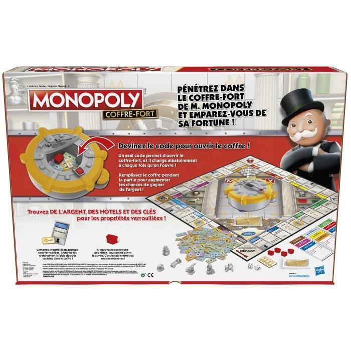 Monopoly Coffre-fort, jeu de plateau pour la famille et les enfants, 2 a 6 joueurs, des 8 ans, inclut un coffre-fort