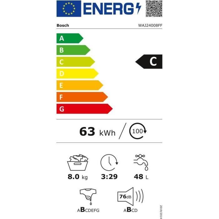 Lave-linge hublot BOSCH WAJ24008FF SER2 - 8 kg - Induction - Fin différée - 1200 trs/min - Blanc
