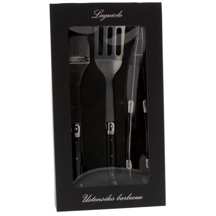 Coffret Barbecue 3 pieces, Inox et manche ABS -PRADEL EXCELLENCE - Brosse, pince et spatule ajourée.