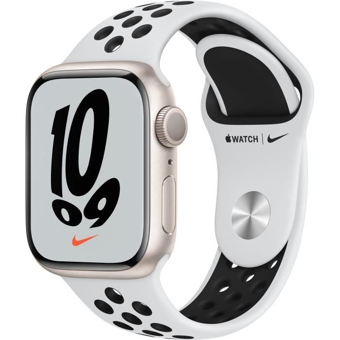 Apple Watch Nike Series 7 GPS+Cellular - 41mm - Boîtier Starlight Aluminium - Bracelet Pure Platinum/Black Nike Sport Band - Regular