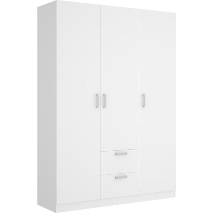 Armoire - Blanc - 3 portes + 2 tiroirs - L 150 x P 52 x H 215 cm
