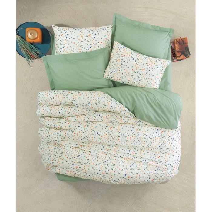 Parure de lit - 1 housse de couette 220 x 240 cm + 2 taies d'oreiller 60 x 60 cm - 100% coton renforcé - Vert