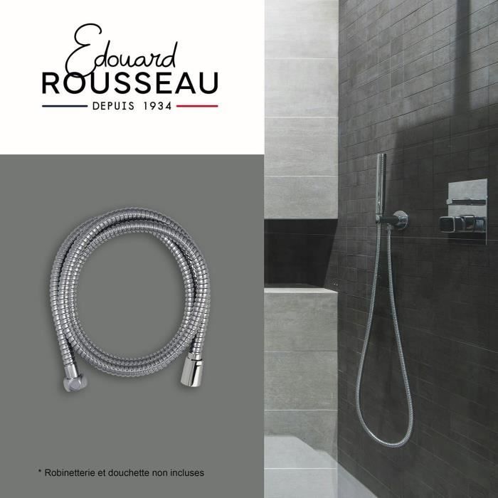 Image secondaire de Flexible de douche - ROUSSEAU - Écrous métal anti-torsion - Réducteur de débit - Longueur 1m50 - Inox chromé double agrafage