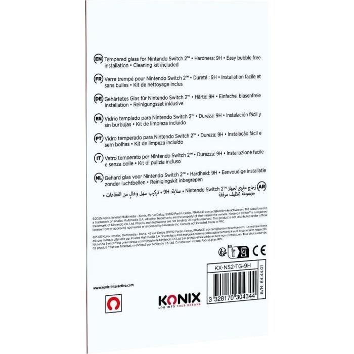Image secondaire de Protection d'écran verre trempé - KONIX - Nintendo Switch 2 - Anti-bulle - Anti-rayures - Indice de dureté 9H - 100 % transparen
