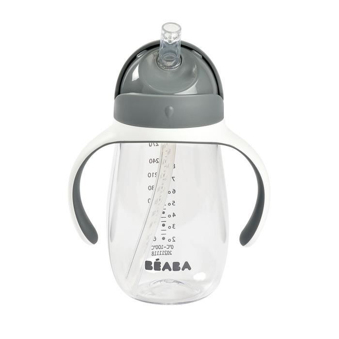 BEABA, Biberon/Tasse d'apprentissage /Tasse paille 300 ml, Gris minéral