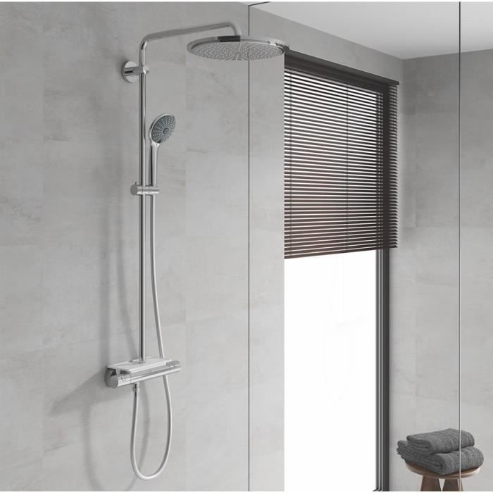 GROHE Colonne de douche avec mitigeur thermostatique Vitalio Joy, 310 mm, douchette pommeau de douche 3 jets, 26401000