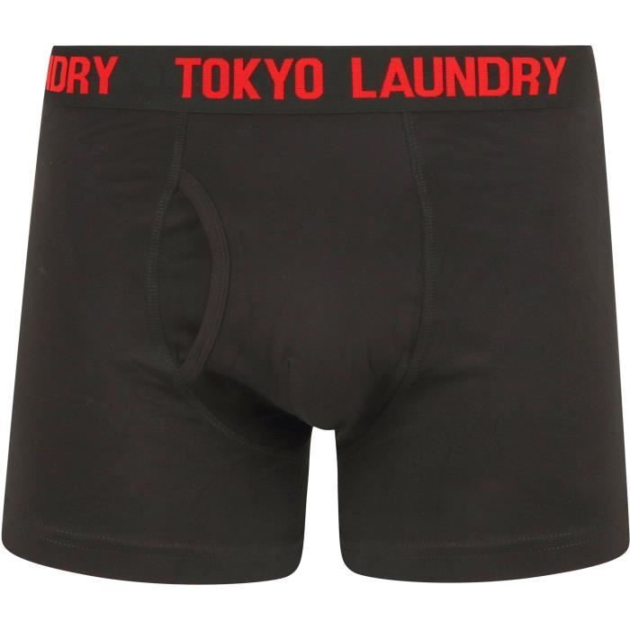 TOKYO LAUNDRY Lot de 2 Boxers Noir/Rouge + Noir/Bleu Homme