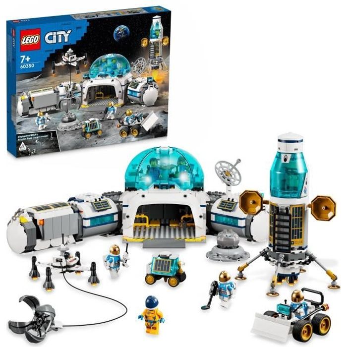 LEGO 60350 City La Base De Recherche Lunaire, Jouet Espace, avec Drone, Rover, Buggy et Astronautes, Garçons et Filles Des 7 Ans