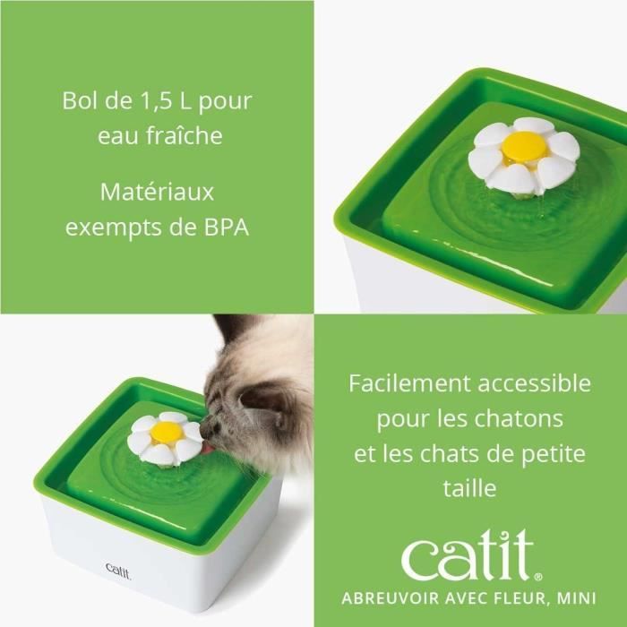 Image secondaire de la fontaine à eau pour chat à fleur mini - CATIT - Flower mini - 1,5L - Accessible chatons et chats de petite taille - Vert