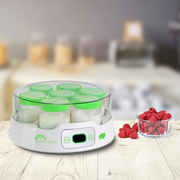 LITTLE BALANCE 8235 Yaourtiere 7 pots, Pots yaourts en verre 190 ml, Timer jusqu'a 14h, Arret automatique