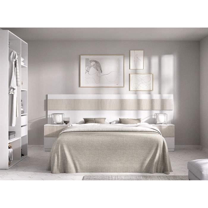 Image secondaire de Lit adulte design avec chevets intégrés - 160 x 200 cm - Blanc et Bois